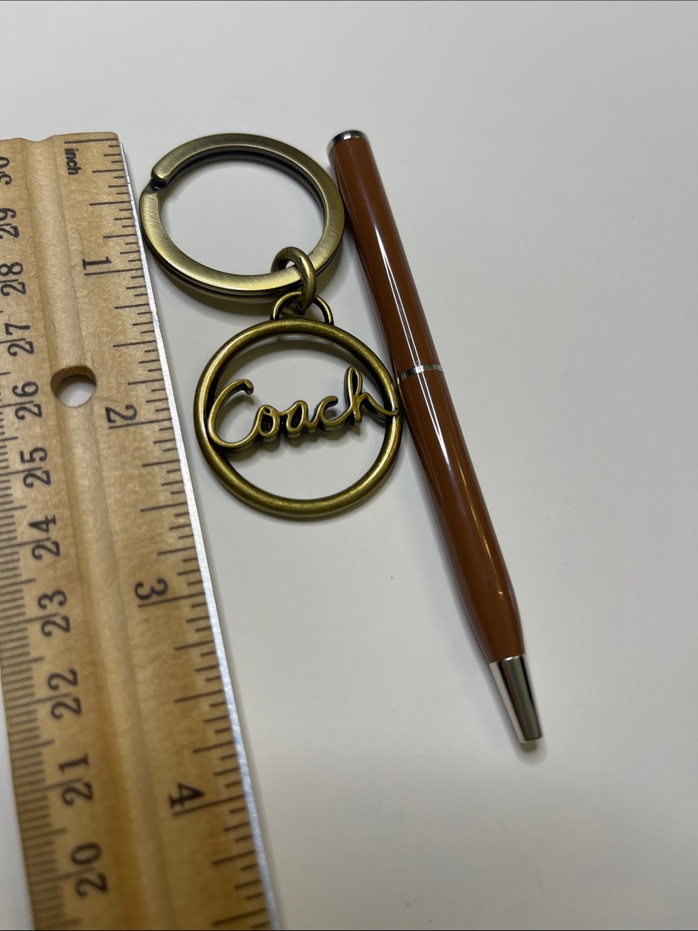 Coach Brass Logo Circle Keyring and Brown Coach Pen - Picture 3 of 8
